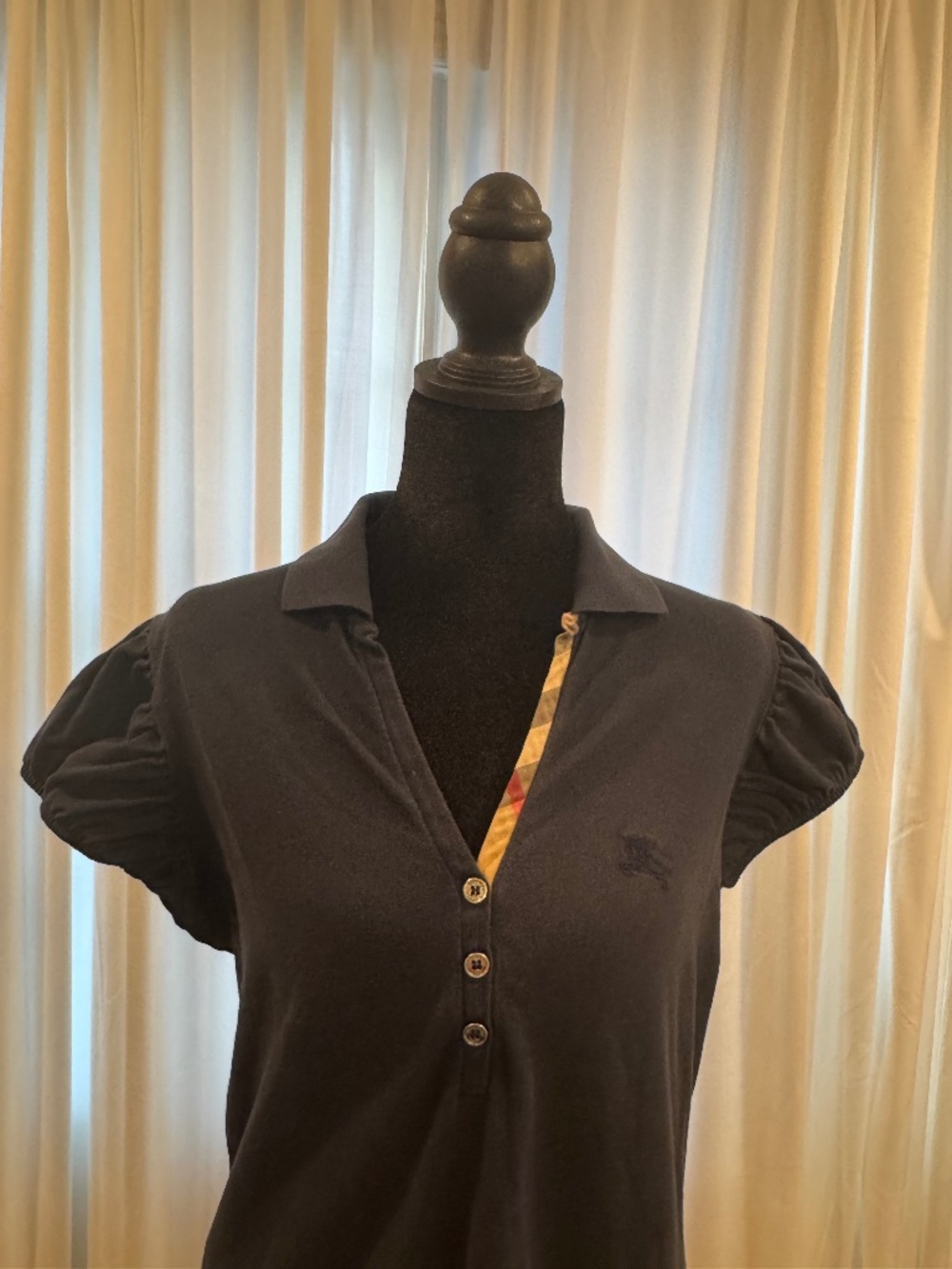 Burberry Navy Sleeveless Polo Tank with Plaid Trim - Picture 9 of 10